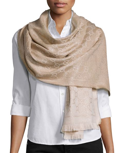 gucci shimmer stencil scarf gold|Gucci silk neck handbags.